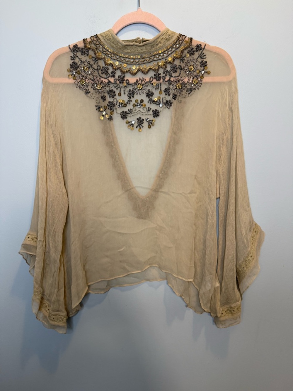 Kimchi Blue Sheer Beaded Festival Blouse XS/S - Picture 6 of 10